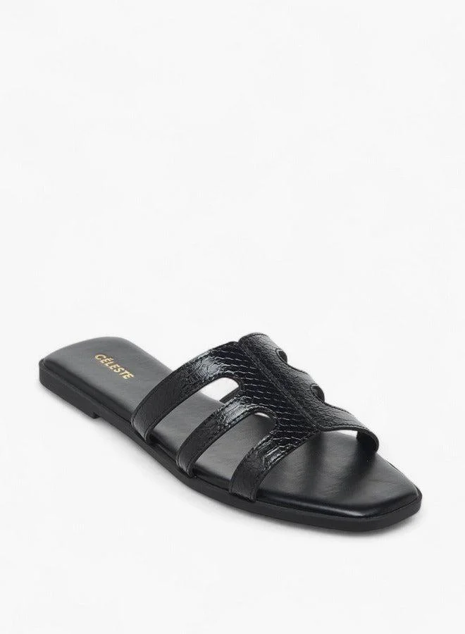 Celeste Women's Textured Cut-Out Detail Slip-On Flat Sandals