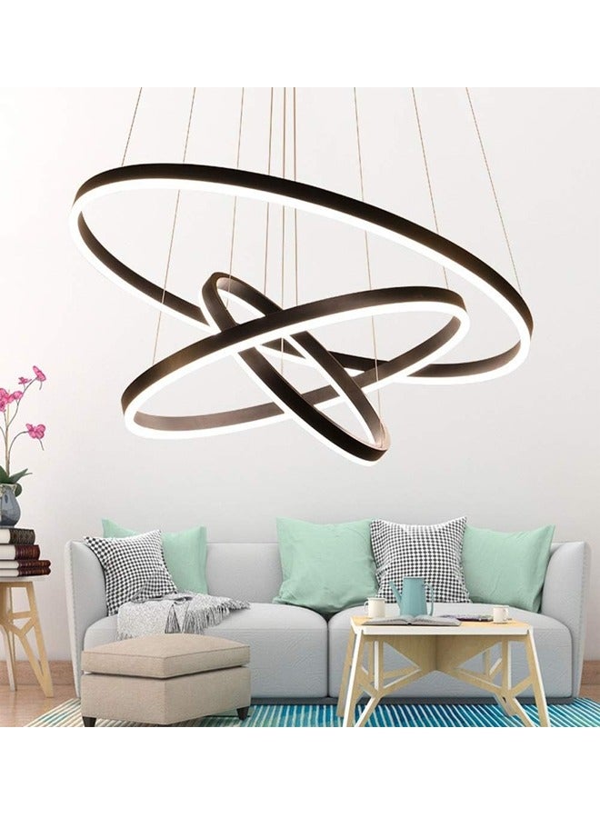 إيه تي إم ثريا حديثة LED متدلية ضوء تركيب السقف إضاءة داخلية 3 حلقات تصميم مصباح طاولة الطعام ثريا معدنية وأكريليك حامل ضوء معلق لغرفة المعيشة، أسود  - Image 3