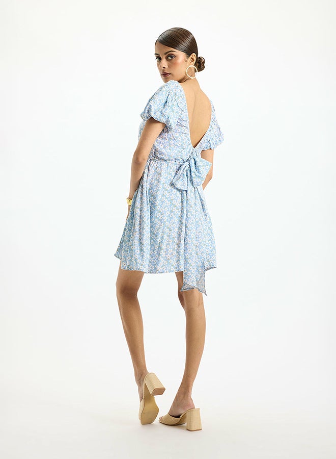 Virgio VIRGIO 100% Viscose Blue Ditsy Floral Mini Dress - Image 5