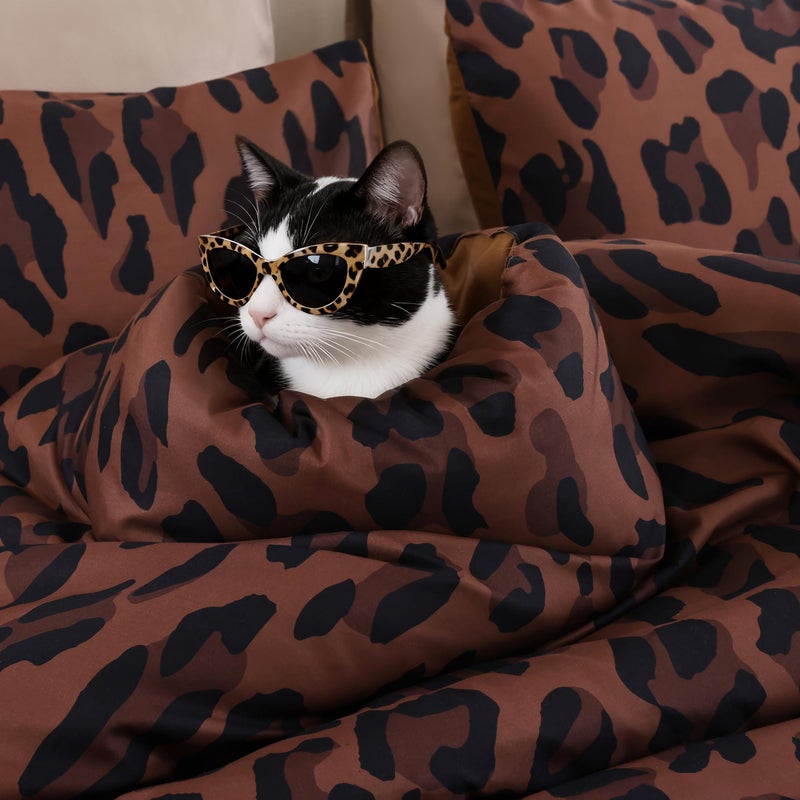 JANZAA Comforter Set Queen Size Brown Leopard Print Bedding Set Chic & Stylish Animal Cheetah Print Cozy Soft 3 Pieces Bedding for Bedroom, 1 Bed Sets(90''x90'') with 2 Pillow Shams(20''x26'') - Image 4