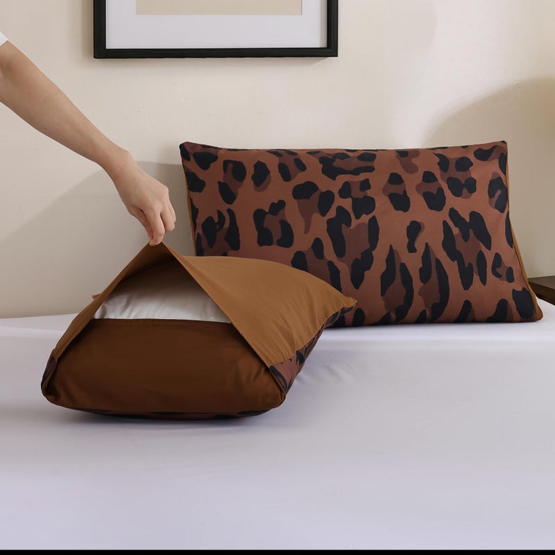 JANZAA Comforter Set Queen Size Brown Leopard Print Bedding Set Chic & Stylish Animal Cheetah Print Cozy Soft 3 Pieces Bedding for Bedroom, 1 Bed Sets(90''x90'') with 2 Pillow Shams(20''x26'') - Image 3