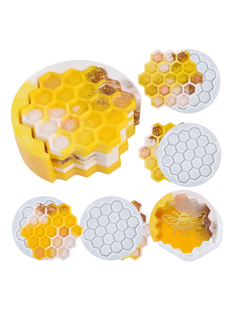 Excefore 4Pcs Honeycomb Coaster Resin Molds Set with Organizer Box, Silicone Bee Coaster for Drinks, Epoxy Resin Coaster Making Kit, DIY Resin Crafts for Handmade Coffee Cup Tray, Home Decoration  - Image 1