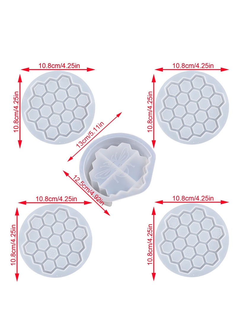 Excefore 4Pcs Honeycomb Coaster Resin Molds Set with Organizer Box, Silicone Bee Coaster for Drinks, Epoxy Resin Coaster Making Kit, DIY Resin Crafts for Handmade Coffee Cup Tray, Home Decoration  - Image 5
