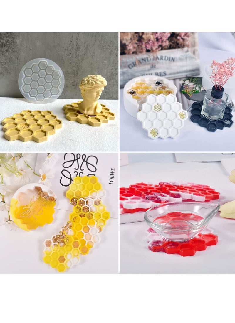 Excefore 4Pcs Honeycomb Coaster Resin Molds Set with Organizer Box, Silicone Bee Coaster for Drinks, Epoxy Resin Coaster Making Kit, DIY Resin Crafts for Handmade Coffee Cup Tray, Home Decoration  - Image 2