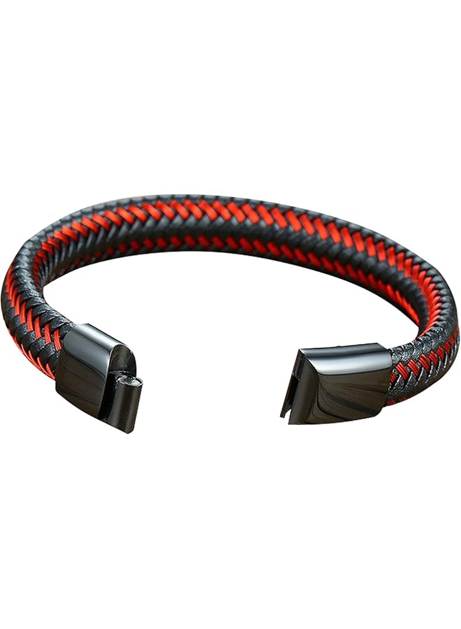 AC&L Men's Inspirational Handmade Red Braided Leather Adjustable Cuff Bangle Bracelet Encouragement Motivational Gift for Men - Image 2