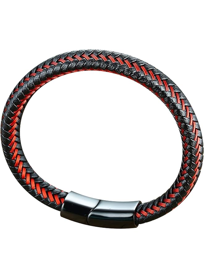 AC&L Men's Inspirational Handmade Red Braided Leather Adjustable Cuff Bangle Bracelet Encouragement Motivational Gift for Men - Image 3