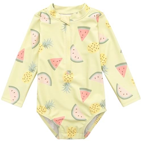 Gerber Baby Girls Toddler Long Sleeve One Piece Rashguard Swimsuit Yellow Fruit 12 Months - Image 1