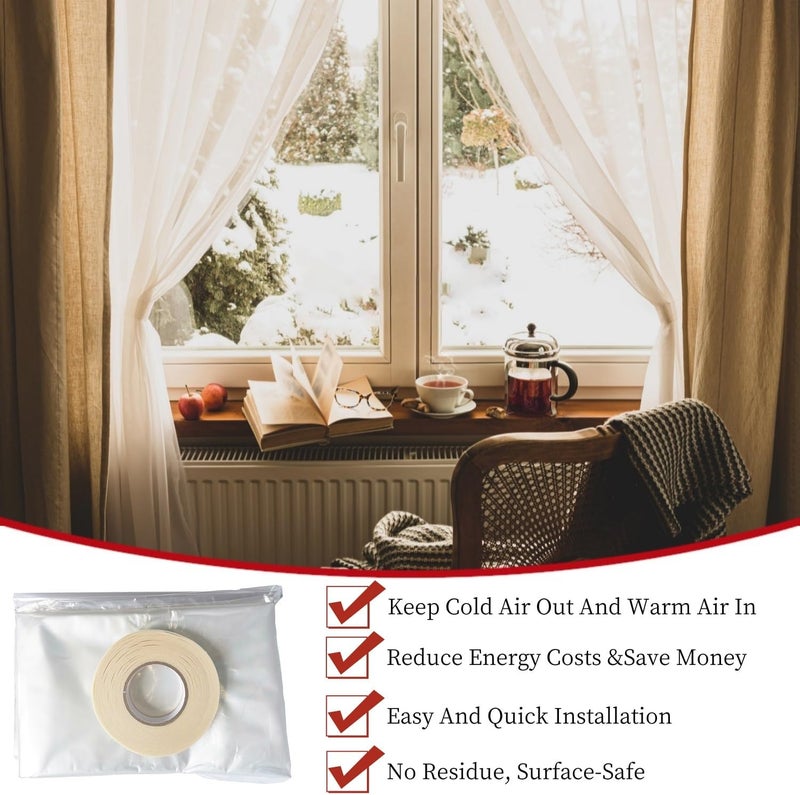 FonsBleaudy Large Patio Door Shrink Film Window Insulation Kit 84-Inch by 112-Inch，Clear, Keeps Cold Air Out and Warm Air in (1 Pack) - Image 5