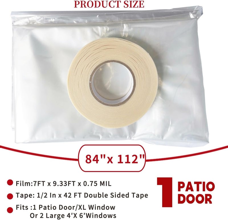 FonsBleaudy Large Patio Door Shrink Film Window Insulation Kit 84-Inch by 112-Inch，Clear, Keeps Cold Air Out and Warm Air in (1 Pack) - Image 4