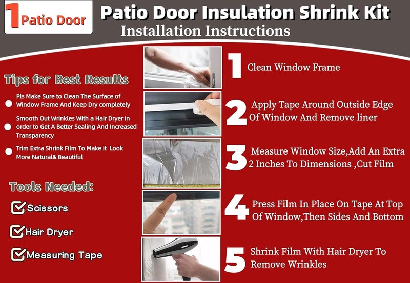FonsBleaudy Large Patio Door Shrink Film Window Insulation Kit 84-Inch by 112-Inch，Clear, Keeps Cold Air Out and Warm Air in (1 Pack) - Image 2
