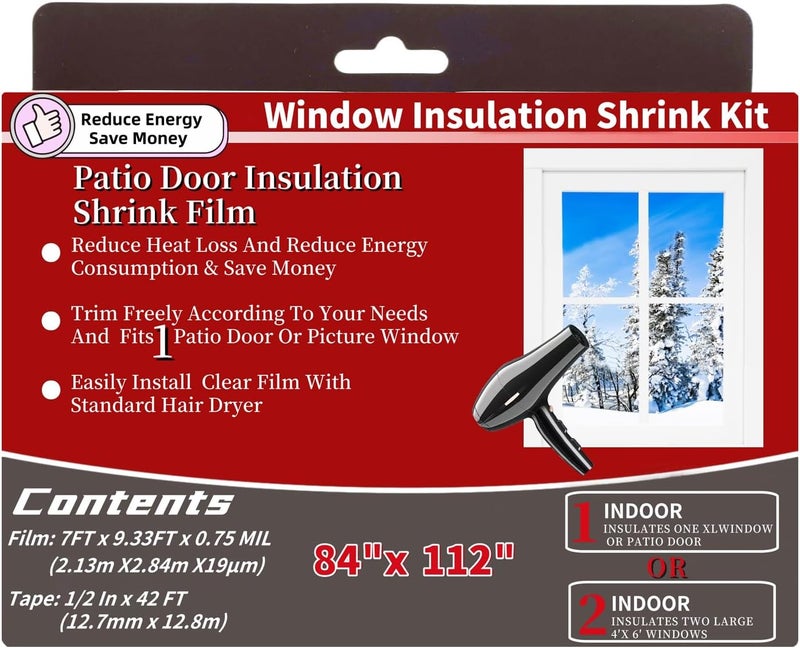 FonsBleaudy Large Patio Door Shrink Film Window Insulation Kit 84-Inch by 112-Inch，Clear, Keeps Cold Air Out and Warm Air in (1 Pack) - Image 3