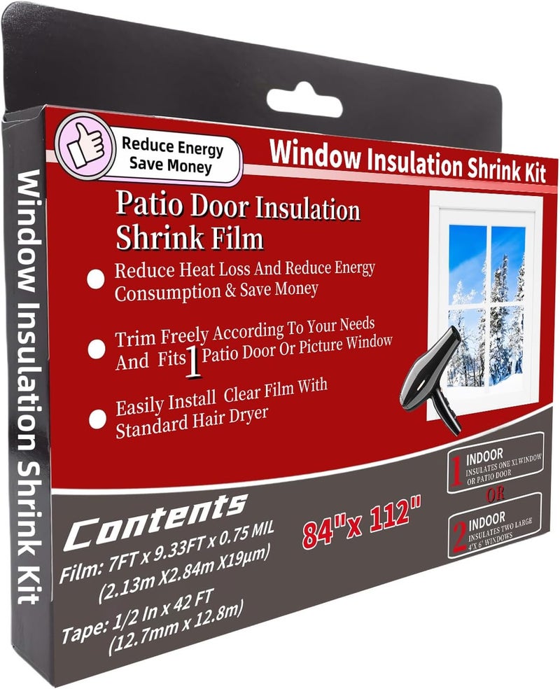 FonsBleaudy Large Patio Door Shrink Film Window Insulation Kit 84-Inch by 112-Inch，Clear, Keeps Cold Air Out and Warm Air in (1 Pack) - Image 1