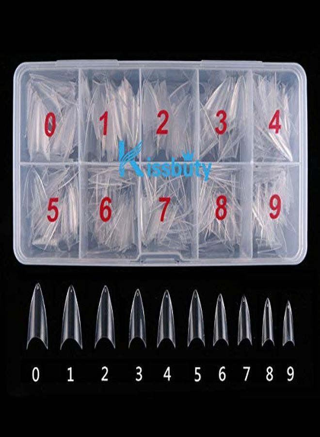 Kissbuty 500 Pcs Stiletto Nails Clear Color Sharp Ending False Acrylic Nail Art Tips 10 Sizes With Box Perfect Length For Nail Salons And Diy Nail Art At Home(Clear Stiletto Nails) - Image 1