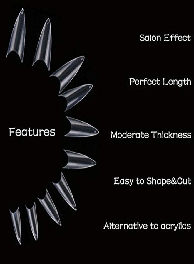 Kissbuty 500 Pcs Stiletto Nails Clear Color Sharp Ending False Acrylic Nail Art Tips 10 Sizes With Box Perfect Length For Nail Salons And Diy Nail Art At Home(Clear Stiletto Nails) - Image 4