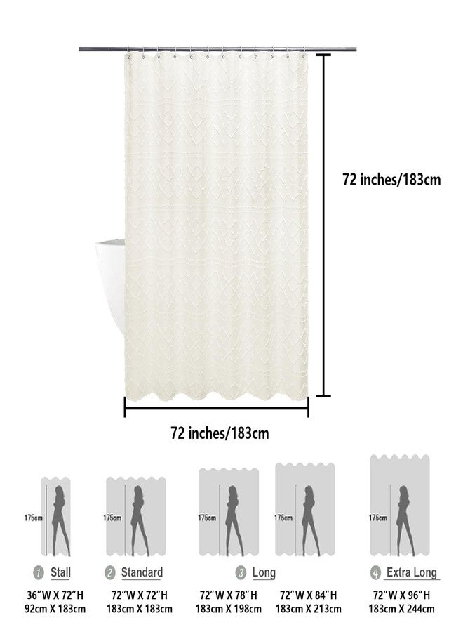 Lecloud Beige Fabric Shower Curtain 72x72 Inches, Clip Jacquard Farmhouse Plaid Striped Cloth Shower Curtain, Boho Tufted Hotel Bathroom Shower Curtain Sets - Image 2