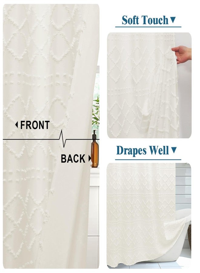 Lecloud Beige Fabric Shower Curtain 72x72 Inches, Clip Jacquard Farmhouse Plaid Striped Cloth Shower Curtain, Boho Tufted Hotel Bathroom Shower Curtain Sets - Image 4