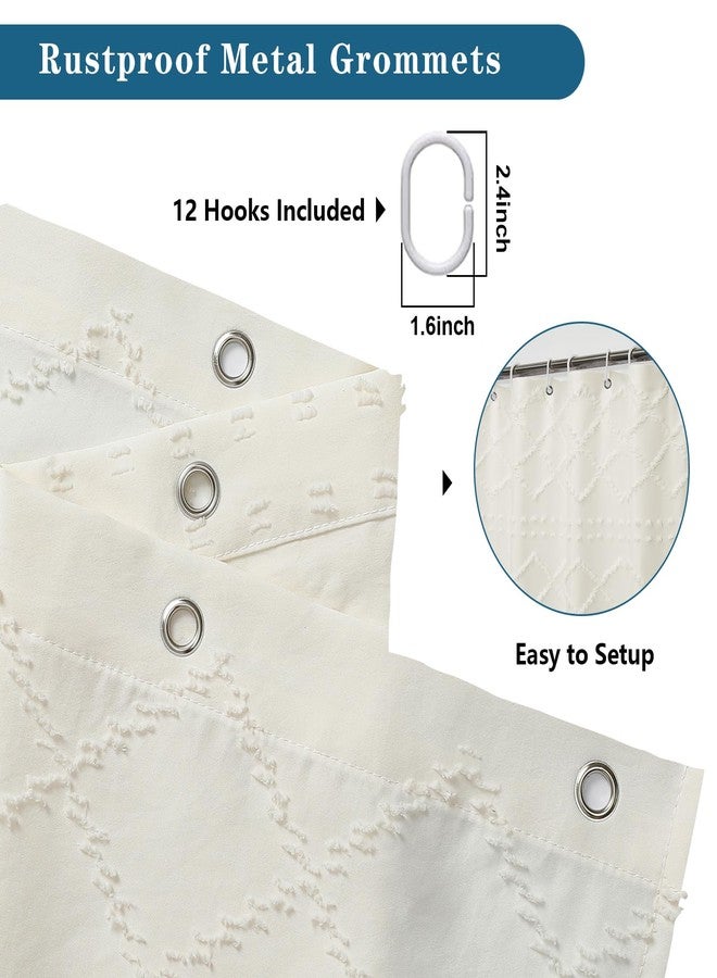 Lecloud Beige Fabric Shower Curtain 72x72 Inches, Clip Jacquard Farmhouse Plaid Striped Cloth Shower Curtain, Boho Tufted Hotel Bathroom Shower Curtain Sets - Image 3