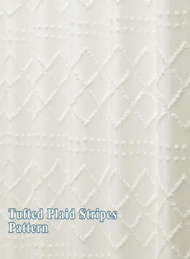 Lecloud Beige Fabric Shower Curtain 72x72 Inches, Clip Jacquard Farmhouse Plaid Striped Cloth Shower Curtain, Boho Tufted Hotel Bathroom Shower Curtain Sets - Image 5