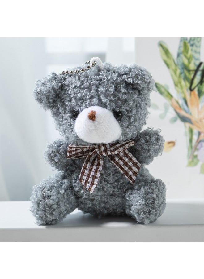 Loquat Cute Cartoon Mini Bow Tie Bear Short Plush Doll Toy Car Keychain Pendant Dolls-Color:Gray-Height:8cm - Image 1