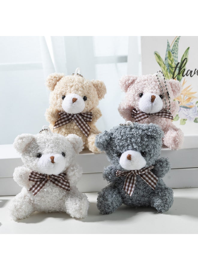 Loquat Cute Cartoon Mini Bow Tie Bear Short Plush Doll Toy Car Keychain Pendant Dolls-Color:Gray-Height:8cm - Image 2