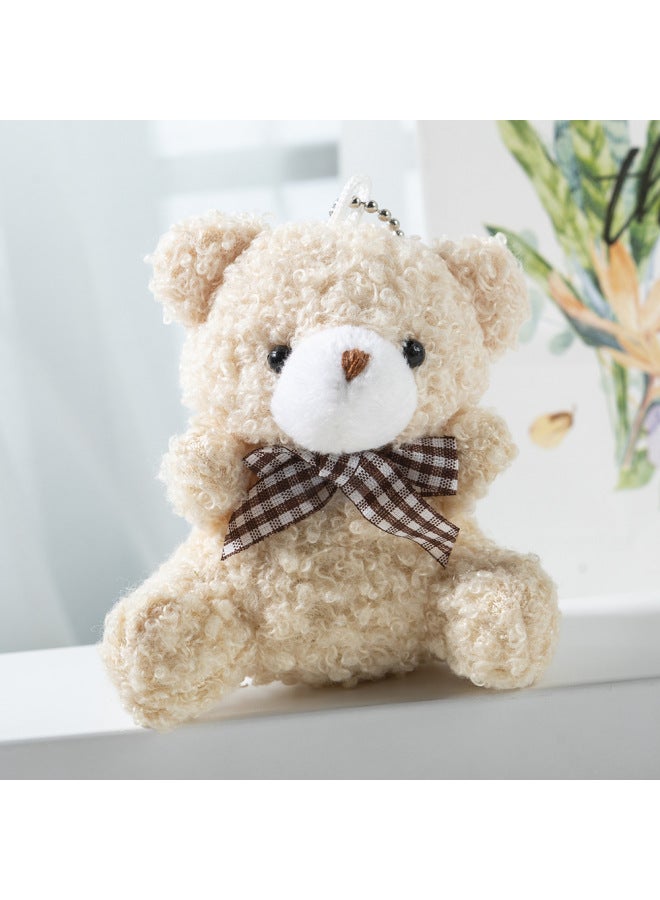 Loquat Cute Cartoon Mini Bow Tie Bear Short Plush Doll Toy Car Keychain Pendant Dolls-Color:Gray-Height:8cm - Image 5