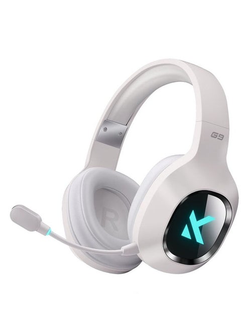 G9 Pro Wireless Gaming Headset (White) – 7.1 Surround Sound, C-Media Sound Card, 50mm Drivers, 360° AI Noise Cancellation, RGB Lighting, Wired/2.4G/BT Wireless/Type-C, Custom EQ, 2000mAh Battery, Ultra-Low Latency, Memory Foam Cushions, Compatible with PC/PS/PlayStation/Switch/Mobile | MC-G9-4