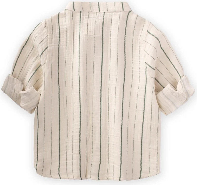 Cigit Mandarin Collar Seasonal Shirt 2-10 Years Natural Striped