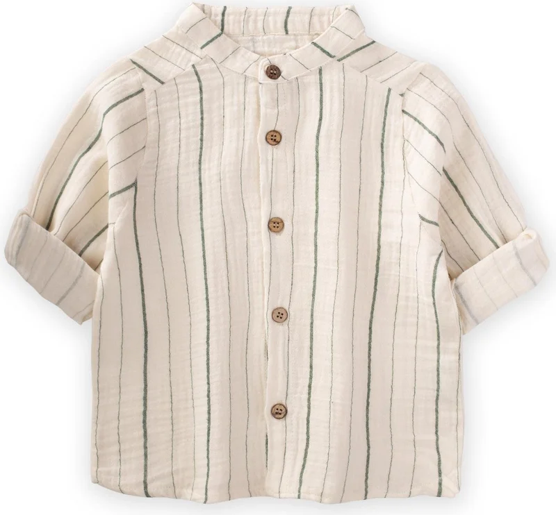 Cigit Mandarin Collar Seasonal Shirt 2-10 Years Natural Striped