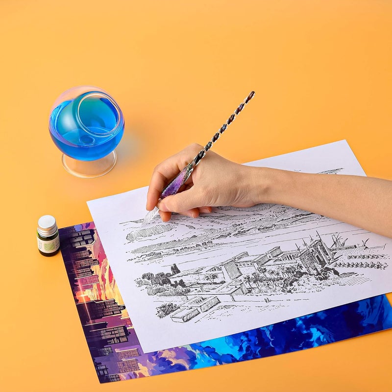 molshine Handmade Glass Dip Pen Crystal Calligraphy Pen Signature Dipped Pen for Artist Women Men Teens,Writing Drawing Decoration Gifts (Purple) - Image 4