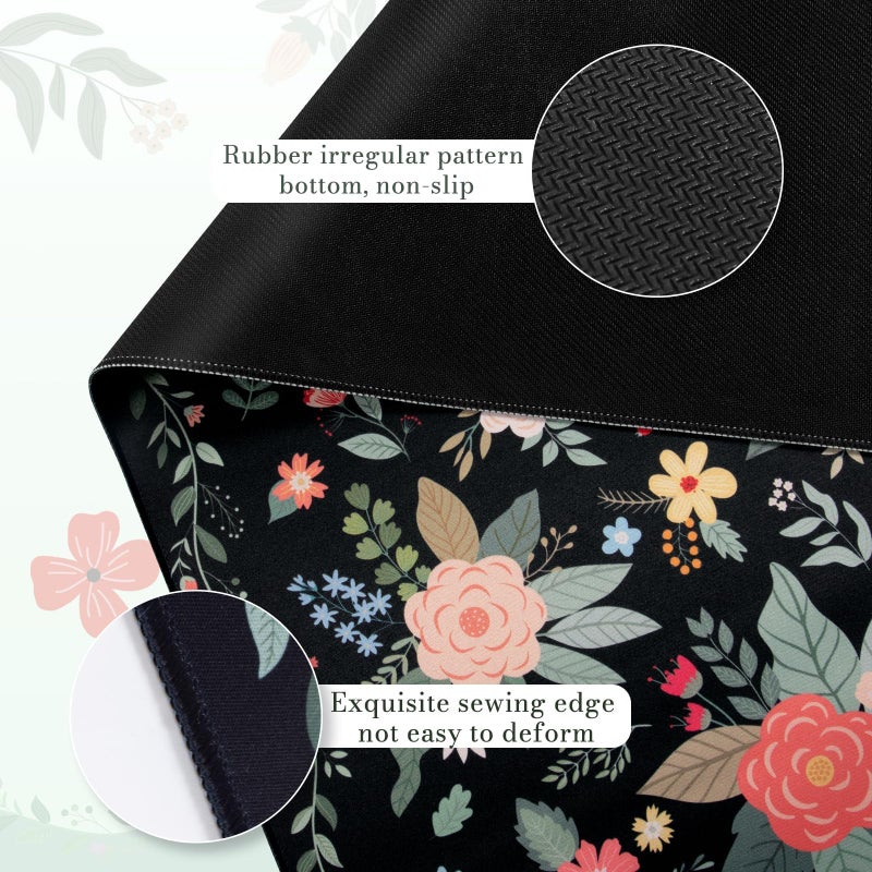 iCasso Floral Desk Mat for Keyboard and Mouse,Cute Gaming Mouse Pad XXL,Anti-Slip Desk Matt for Desktop,Soft Lycra Surface Computer Mat Women,Girly Big Mousepad for Home Office (Black Floral) - Image 5