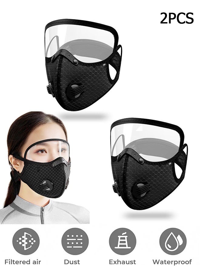 دبليو أف أف أو قسيمان من أقنعة الوجه المضادة للتلوث - قناع مضاد للرياح ومضاد للأشعة فوق البنفسجية للدراجات النارية مع نظارات قابلة للفصل، قناع بفيلتر الكربون النشط، حماية أثناء ركوب الدراجات - مثالي للركض والمشي وركوب الدراجات والأنشطة الخارجية (أسود نقي) - Image 1