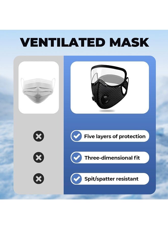 دبليو أف أف أو قسيمان من أقنعة الوجه المضادة للتلوث - قناع مضاد للرياح ومضاد للأشعة فوق البنفسجية للدراجات النارية مع نظارات قابلة للفصل، قناع بفيلتر الكربون النشط، حماية أثناء ركوب الدراجات - مثالي للركض والمشي وركوب الدراجات والأنشطة الخارجية (أسود نقي) - Image 3