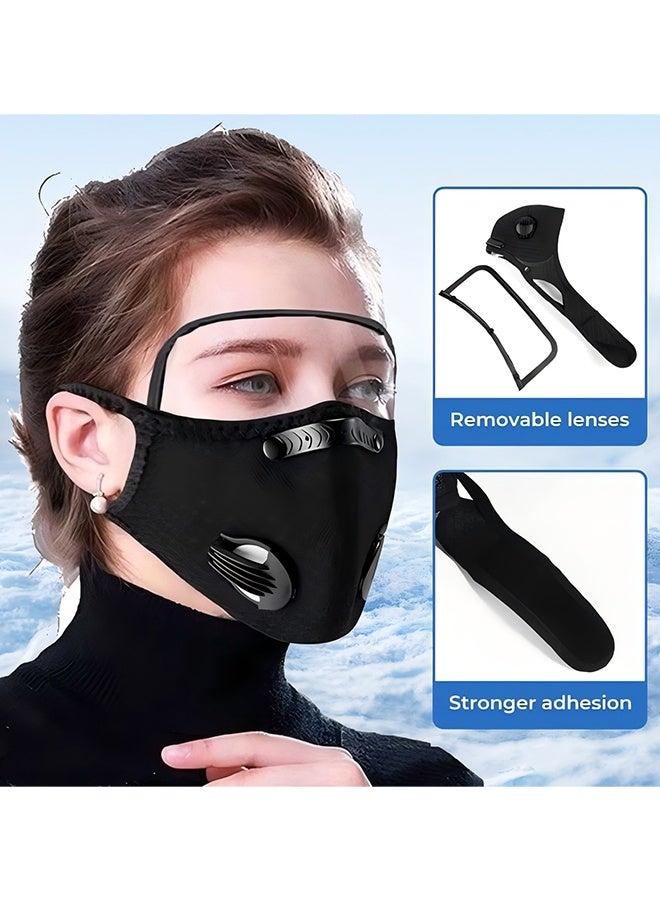 دبليو أف أف أو قسيمان من أقنعة الوجه المضادة للتلوث - قناع مضاد للرياح ومضاد للأشعة فوق البنفسجية للدراجات النارية مع نظارات قابلة للفصل، قناع بفيلتر الكربون النشط، حماية أثناء ركوب الدراجات - مثالي للركض والمشي وركوب الدراجات والأنشطة الخارجية (أسود نقي) - Image 5