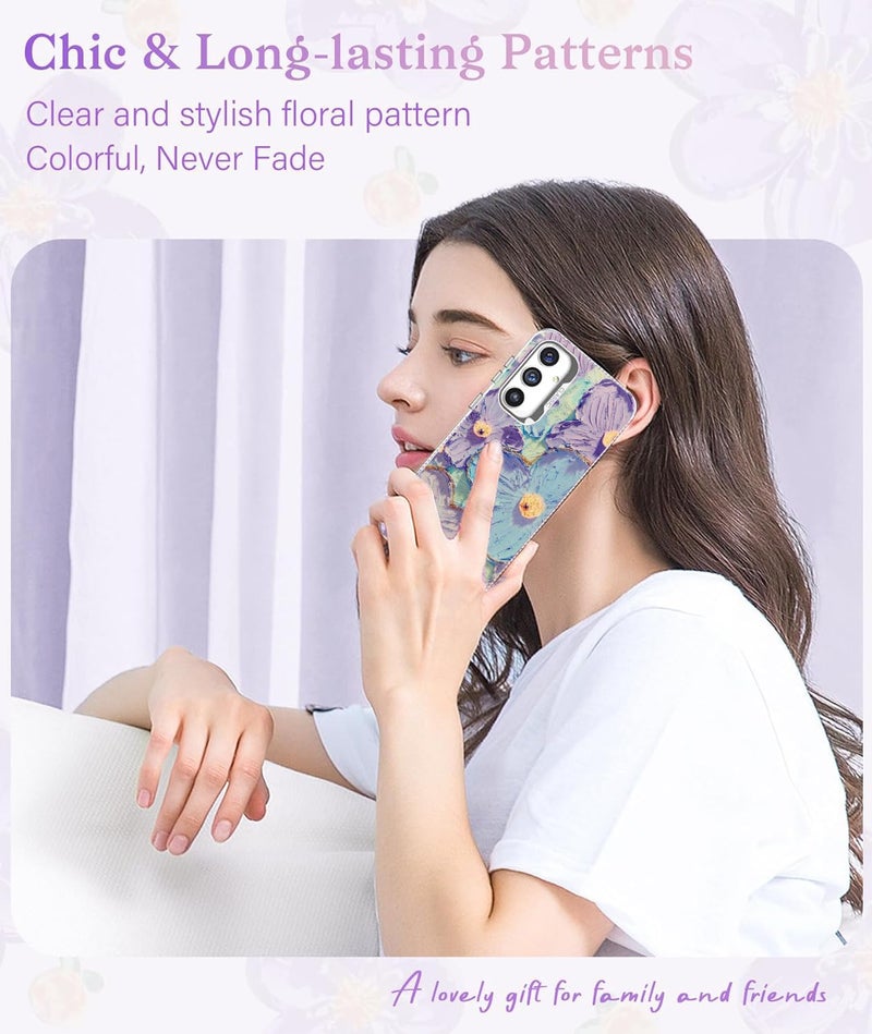 Elzzi حافظة متوافقة مع سامسونج S24 FE 5G بتصميم زهرة ليزر زيتية ملونة جميلة مع حماية كاملة للكاميرا، صدمة PC+TPU غلاف لامع للبنات والنساء، أخضر - Image 3