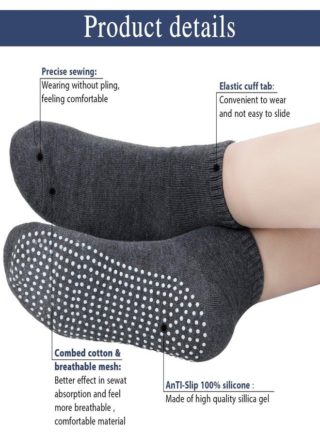 Geyoga 5 Pairs Non Slip Socks for Men Women Grip Socks with Cushion Unisex for Yoga Pilates Barre Home Workout(Black, Gray) - Image 4