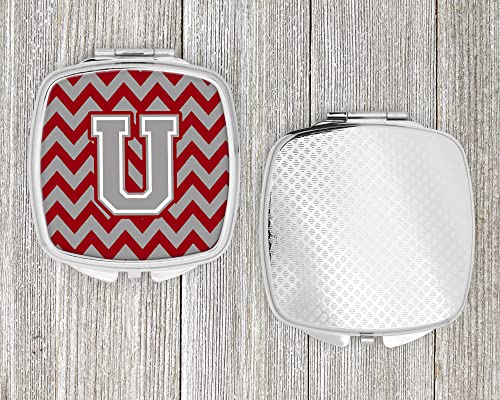 Caroline's Treasures CJ1043-USCM Letter U Chevron Crimson and Grey Compact Mirror Decorative Travel Makeup Mirror for Women Girls Gifts Pocket Makeup Mirror Folding Handheld - Image 4