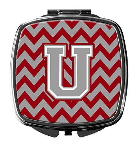Caroline's Treasures CJ1043-USCM Letter U Chevron Crimson and Grey Compact Mirror Decorative Travel Makeup Mirror for Women Girls Gifts Pocket Makeup Mirror Folding Handheld - Image 1