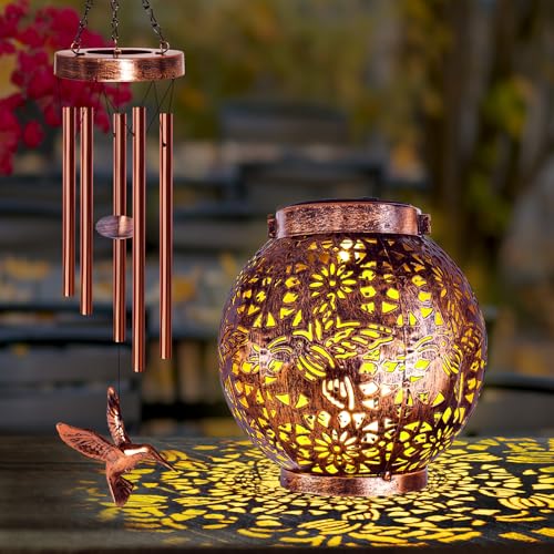 YHmall Wind Chimes for Outside 38" Hummingbird Solar Wind Chimes Outdoor Gifts for Mom Hanging Solar Lantern, Garden Decor for Patio Yard, Christmas Windchimes Outdoors Gifts for Women Grandma - Image 4