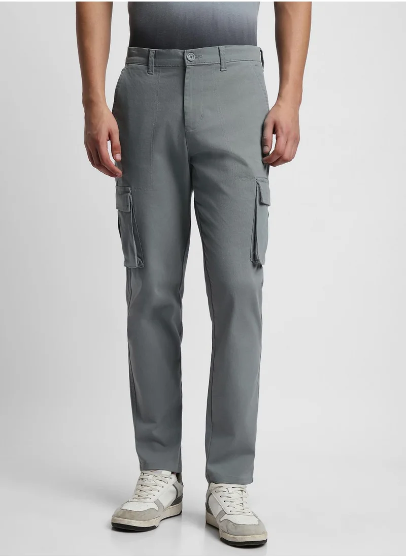 Dennis Lingo Men's Aqua Cotton Blend Solid Full Length Chinos Tapered Fit Trouser