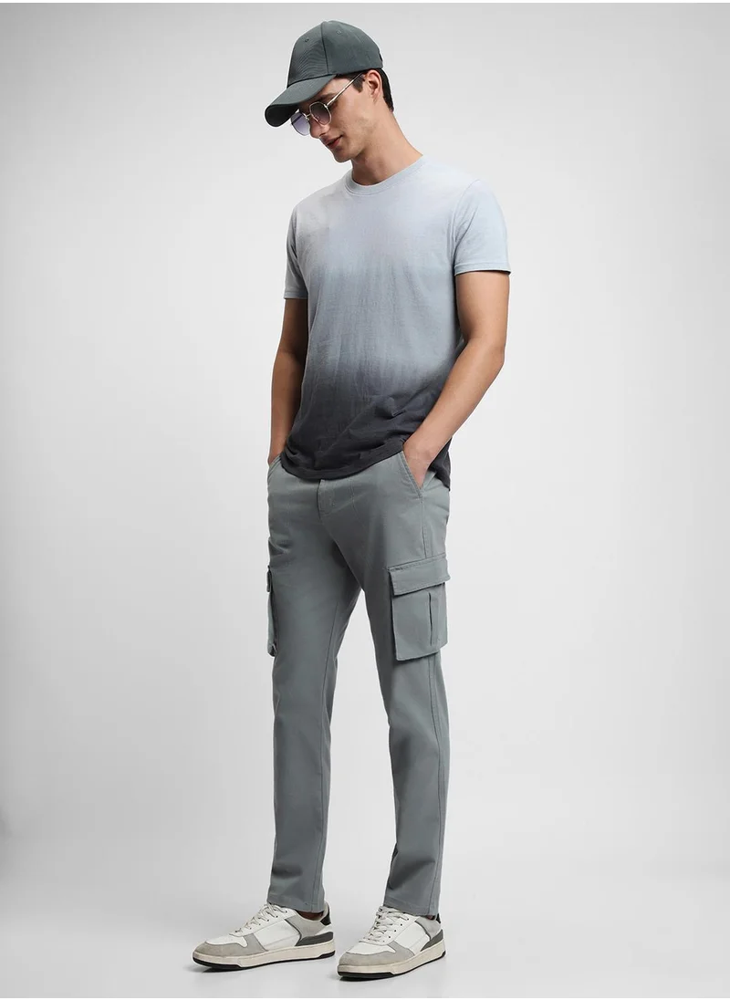 Dennis Lingo Men's Aqua Cotton Blend Solid Full Length Chinos Tapered Fit Trouser