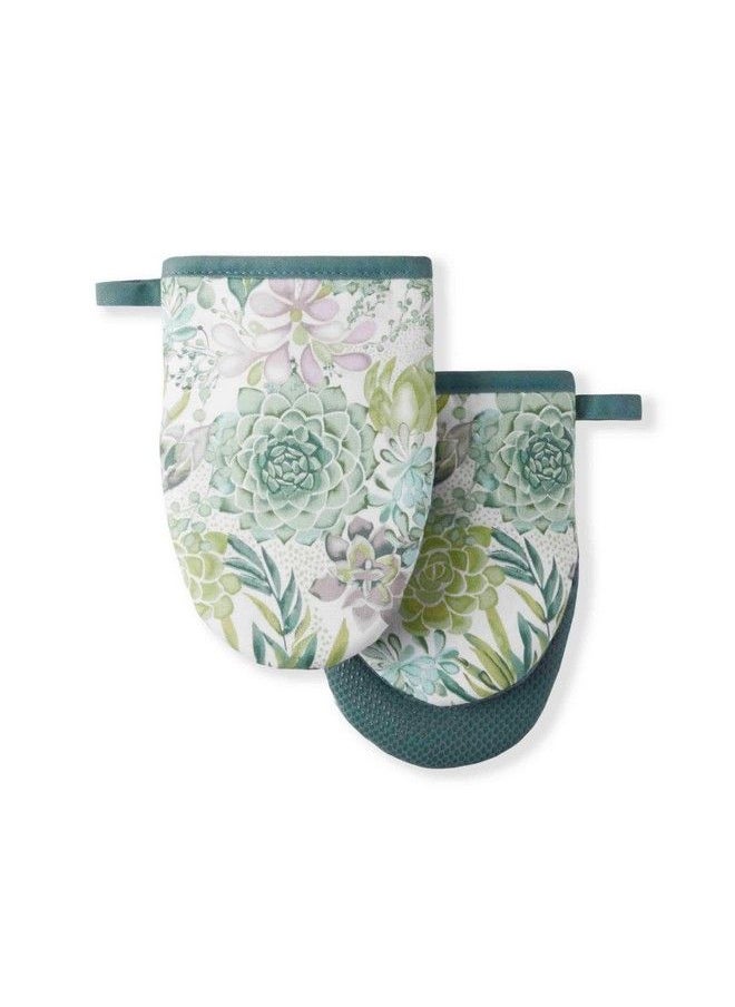 Martha stewart - Succulents Mini Oven Mitt 2Pack Set Green 5.5"X8" - Image 1