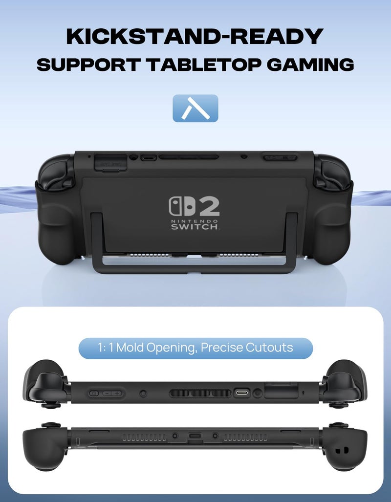 MoKo Dockable Case for Nintendo Switch 2, TPU Protective Case with Quick-Release JoyCon Design, Slim Ergonomic Grip Compatible with Switch 2 Console & Kickstand, Shock & Scratch Resistant, Black - Image 4