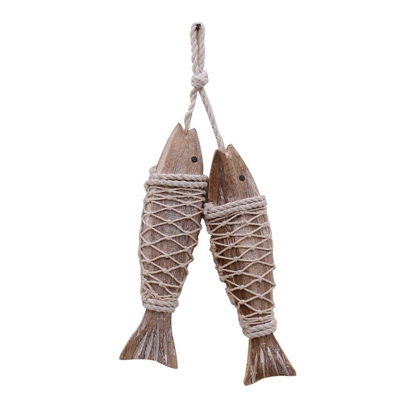 Antique Wood Fish Decor Ornament Wall Hanging Decorative Sculpture Wooden Fish for Home Nautical Theme