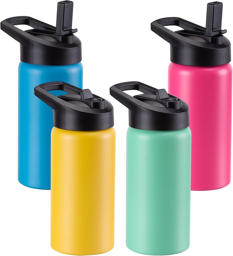 SUNNOW Kids Water Bottle with Straw Lid  Handle 4 Pack 16oz Personalized Water Bottles Bulk Dishwasher Safe Leak Proof DIY Gift for Girls Boys to School Sports Travel Gym Running Hiking Mixed Color Set - Image 1