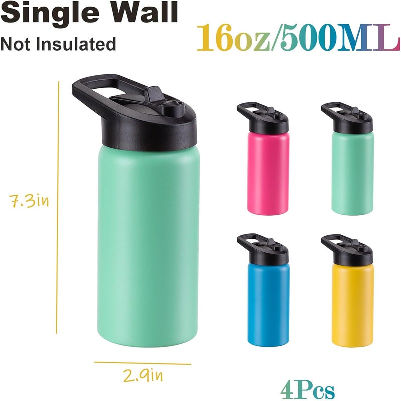 SUNNOW Kids Water Bottle with Straw Lid  Handle 4 Pack 16oz Personalized Water Bottles Bulk Dishwasher Safe Leak Proof DIY Gift for Girls Boys to School Sports Travel Gym Running Hiking Mixed Color Set - Image 3