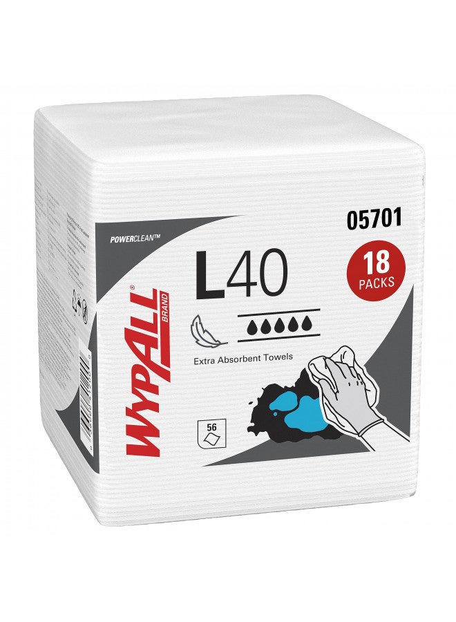 WypAll WypAll Power Clean L40 Extra Absorbent Towels (05701), Limited Use Towels, White, 18 Packs per Case, 56 Sheets per Pack, 1,008 Sheets Total - Image 1