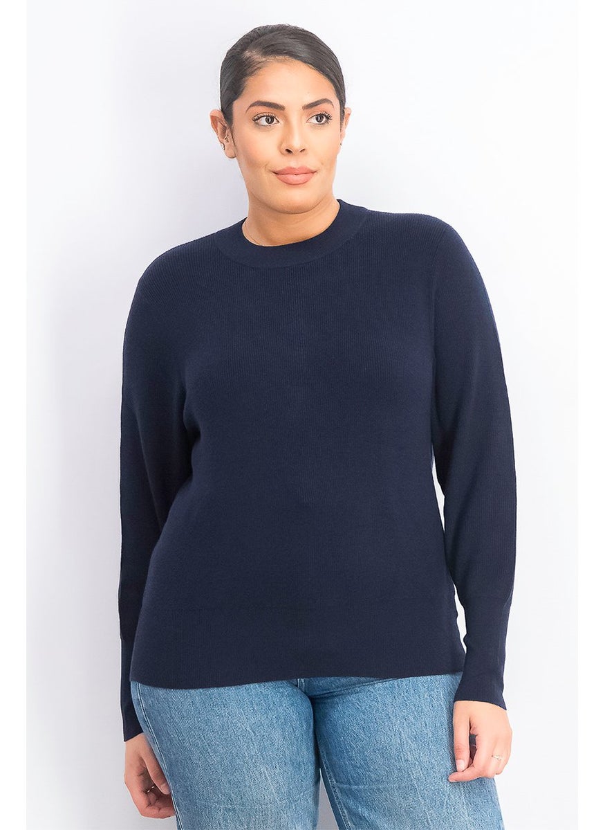 Tchibo Women Crew Neck Long Sleeve Sweater, Navy  - Image 1
