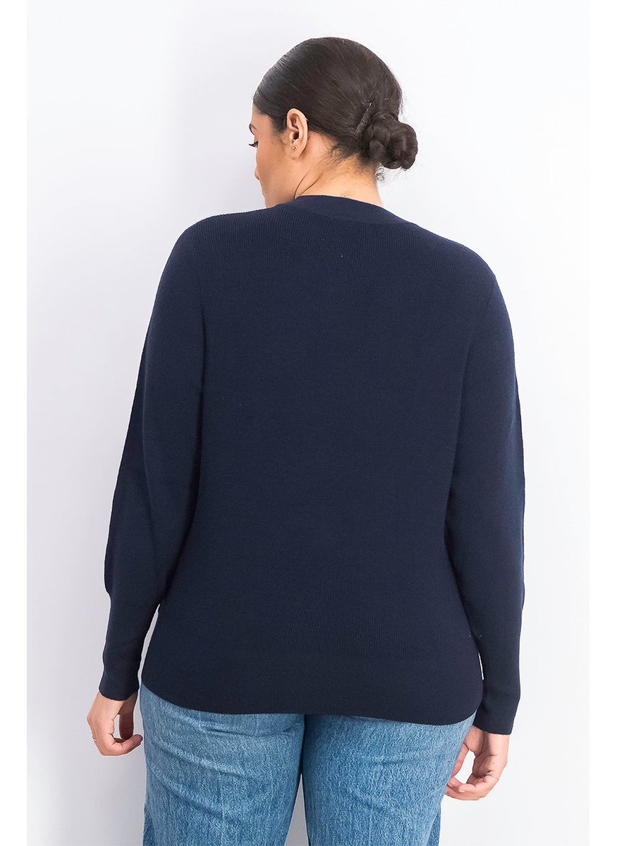 Tchibo Women Crew Neck Long Sleeve Sweater, Navy  - Image 4