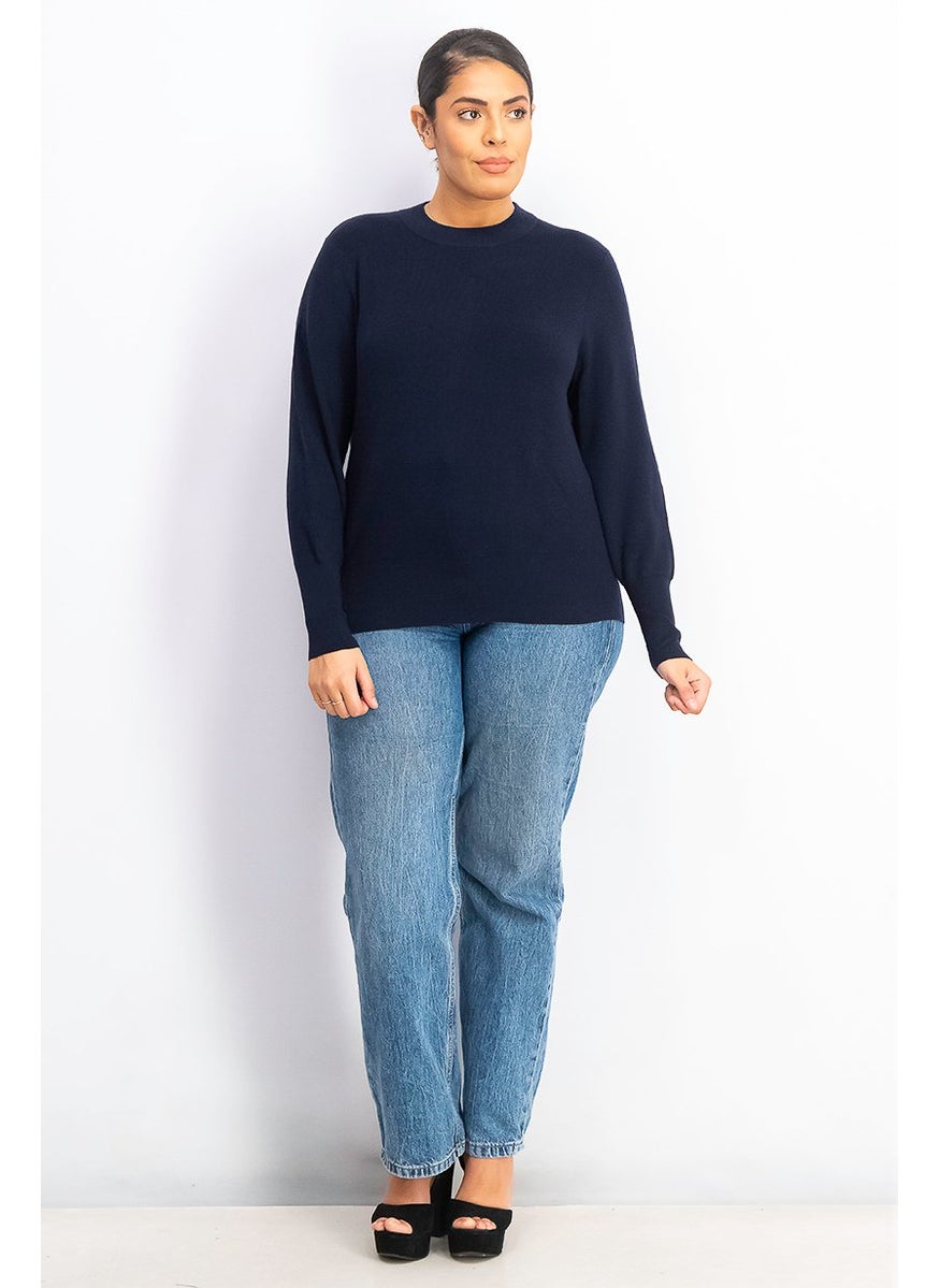 Tchibo Women Crew Neck Long Sleeve Sweater, Navy  - Image 2