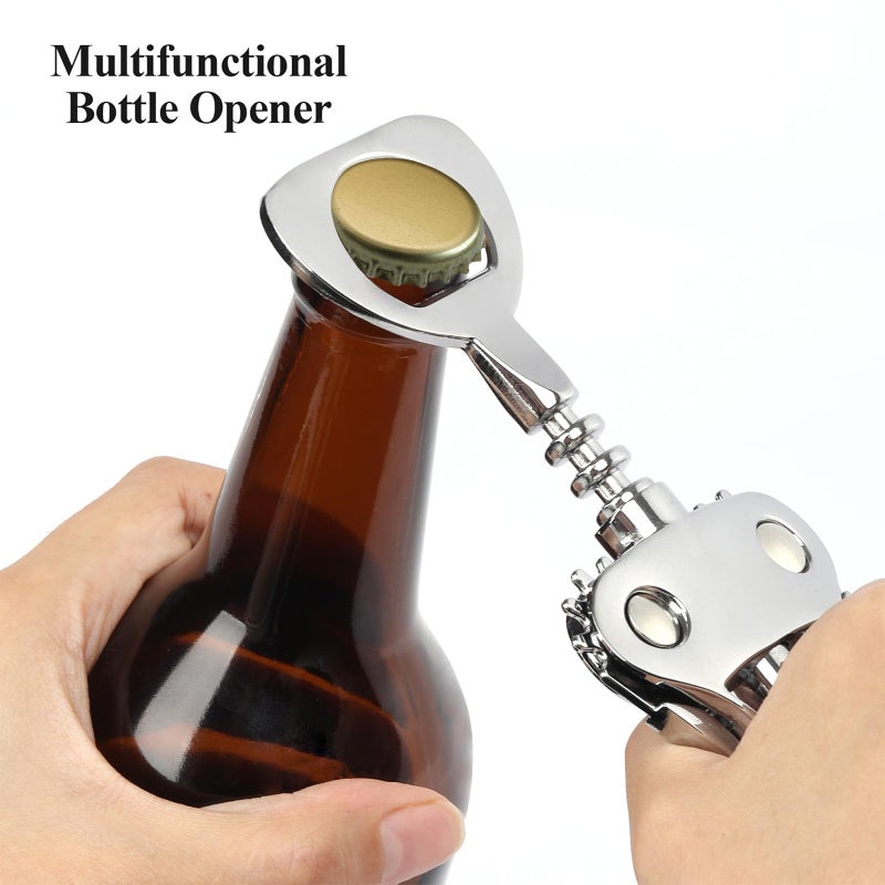 KORCCI Wine Opener, Wine Bottle Opener, Zinc Alloy Wing Corkscrew Heavy Duty, Cork Screw Beer Opener for Bartenders, Multifunctional Bottle Opener for Kitchen, Restaurant, Bar, Waiters (1, Silver) - Image 3